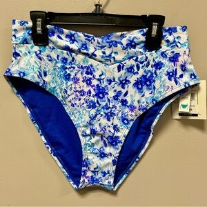 Cyn & Luca Sz L NWT Floral Blue High-Waisted Bikini Bottoms